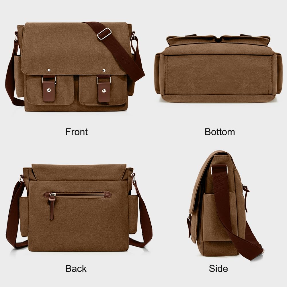 flintronic Bolsa de Mensajero, Bolso de Hombro de Lona, Bolso de Bandolera de 14 Pulgadas para Hombres Mujeres, Bolsa Multibolsillos con Bandolera Ajustable para Viajes, Ciclismo, Trabajo, Deportes