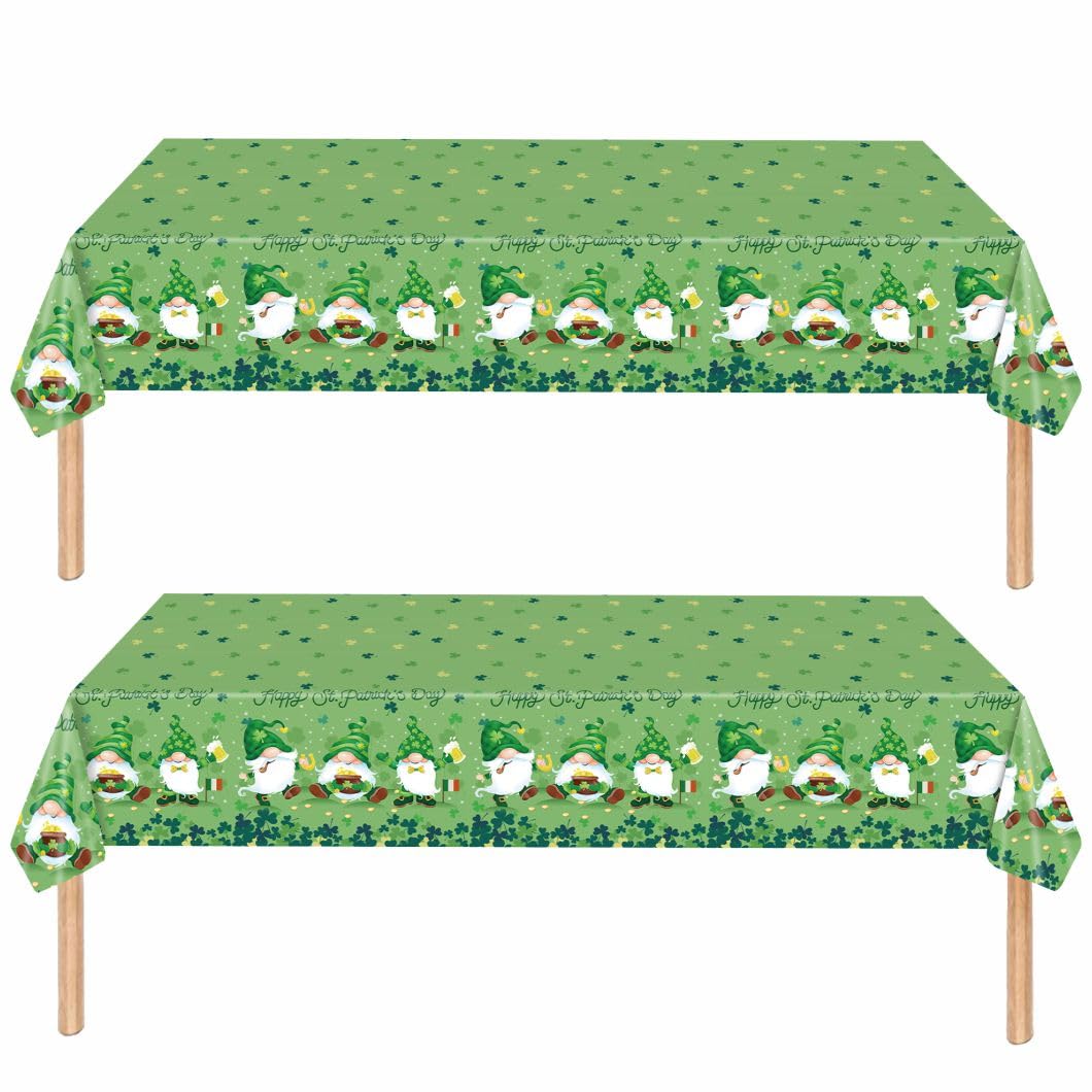 2Pack St. Patrick's Day Tablecloth St. Patrick's Day Lucky Green Shamrock Table Cover for Rectangle 54*108in Waterproof Plastic Table Cloth for St. Patrick's Day Party Supplies,Irish Party Decorations
