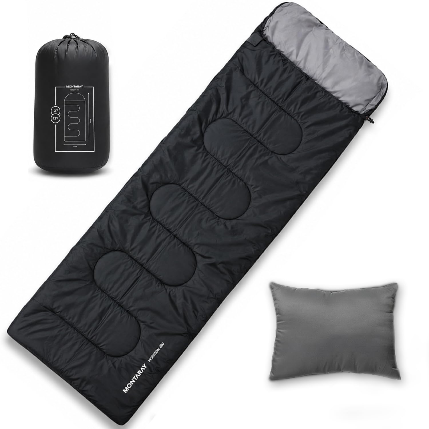 Montaray by Xtrim Horizon 280 Sleeping Bag with Hood & Pillow, 280 GSM Waterproof Camping Sleeping Bag, Best For 12°C to -3°C Temperature, Lightweight Trekking & Hiking Sleeping Bag, Convertible Duvet-image-2
