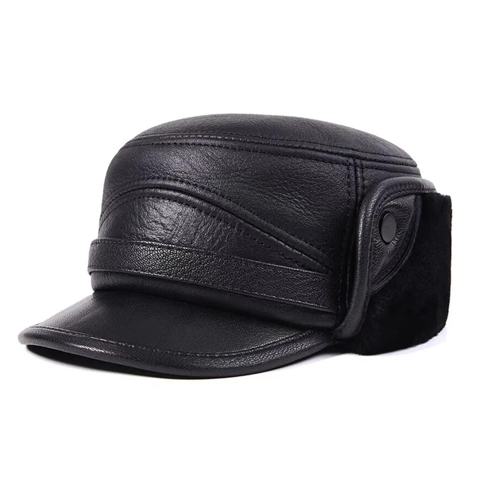 Sombrero de Hombre Espesar Gorras de béisbol de Piel de Cuero Real con Orejas cálido Sombreros de papá Bombardero