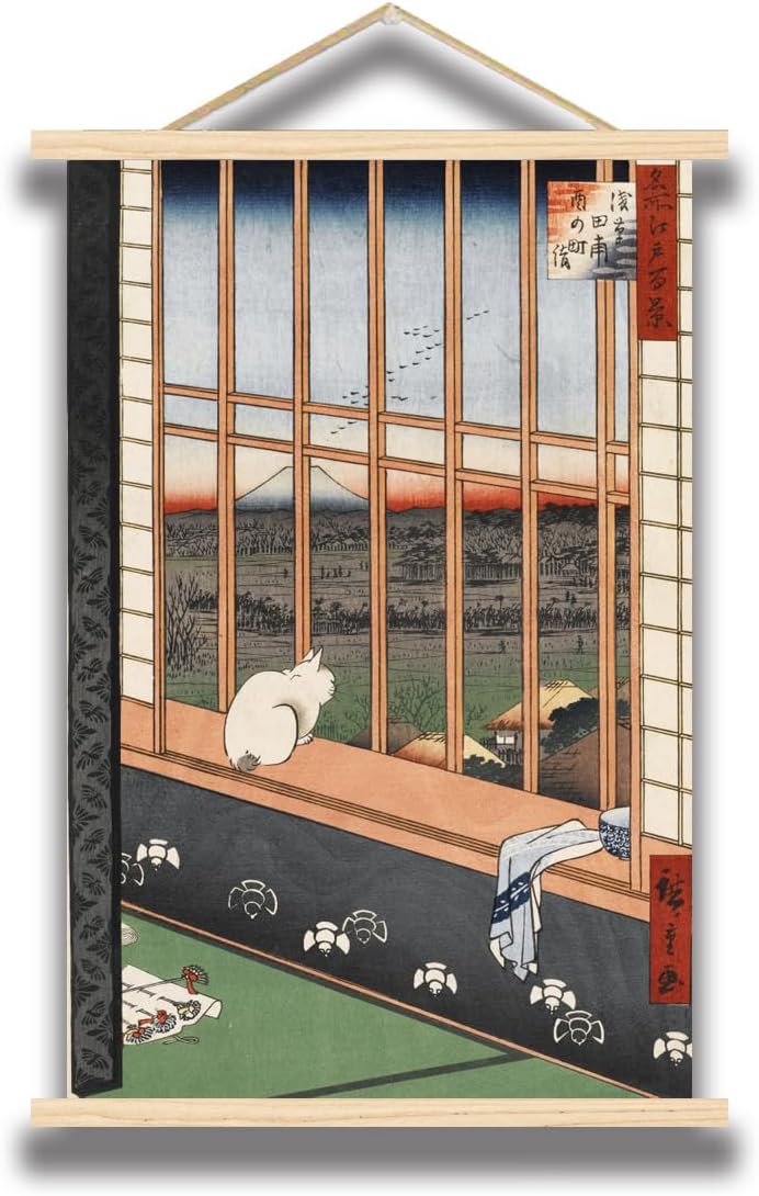 OKRA Utagawa Hiroshige Wooden hanging poster- Asakusa Rice Fields and Torinomachi Festival Poster - Home cat canvas painting - Cool furniture decoration for bedroom bathroom hotel