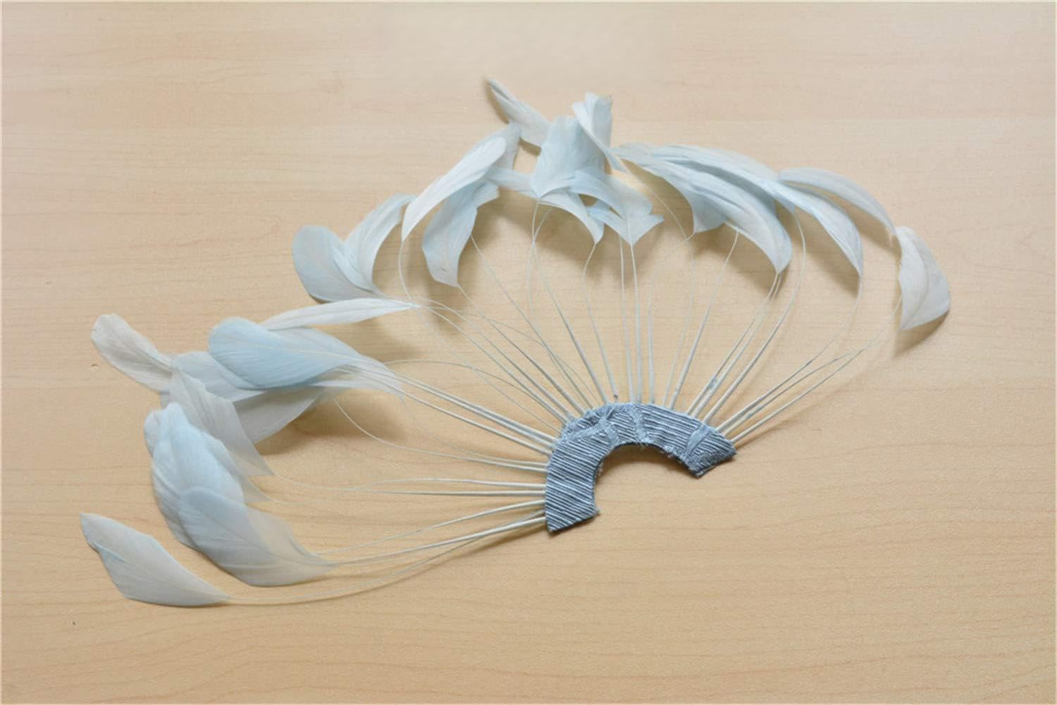 80 Colours Natural Stripped Coque Feather Fan Dyed Plume Feathers Fringe Trimmings for Fascinators & Hat Making Millinery Supplies Party Decor 1 Piece (Blue R-F11,14-16cm (5.5"-6.5"))