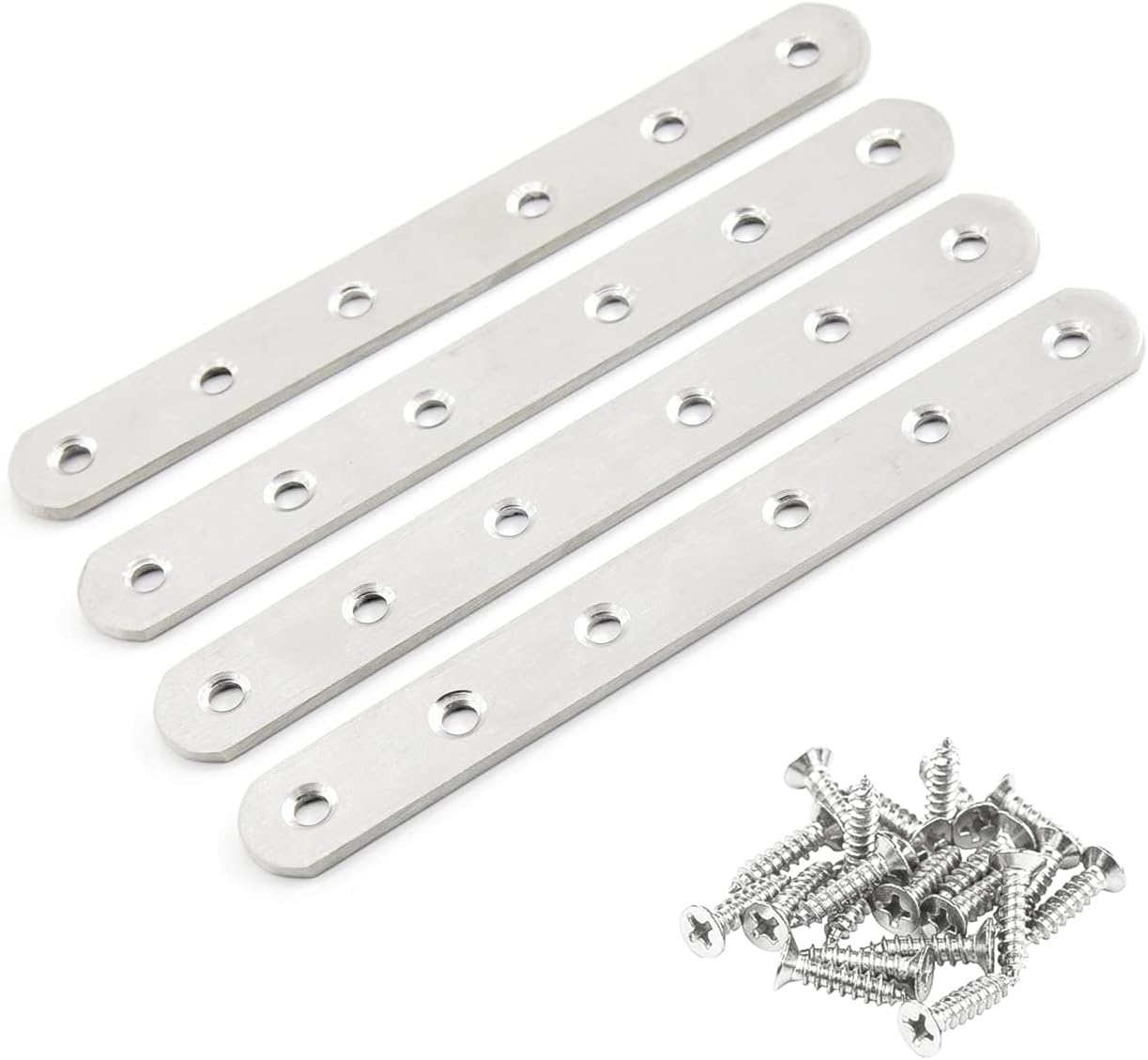 4 Pcs 160x20x3mm Flat Corner Brace Plates Mending Plate Joining Connector Repair Bracket 304 Stainless Steel for Furniture Repair with 24 Screws