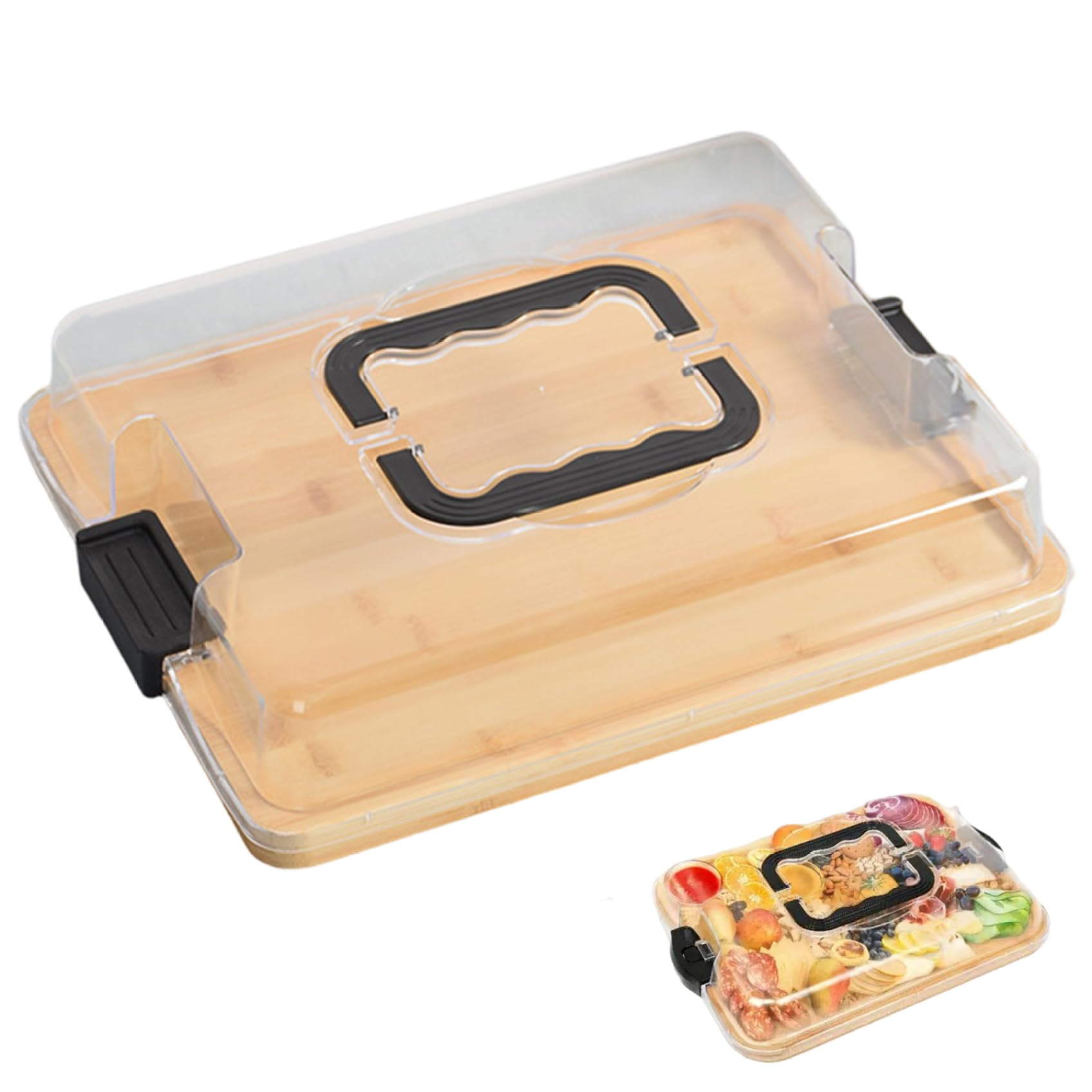 Tablero de charcutería con Tapa, Tablas de charcutería de Madera portátiles con Tapa Transparente Cerrada, Bandeja de Servicio Cubierta para Acampar de Picnic