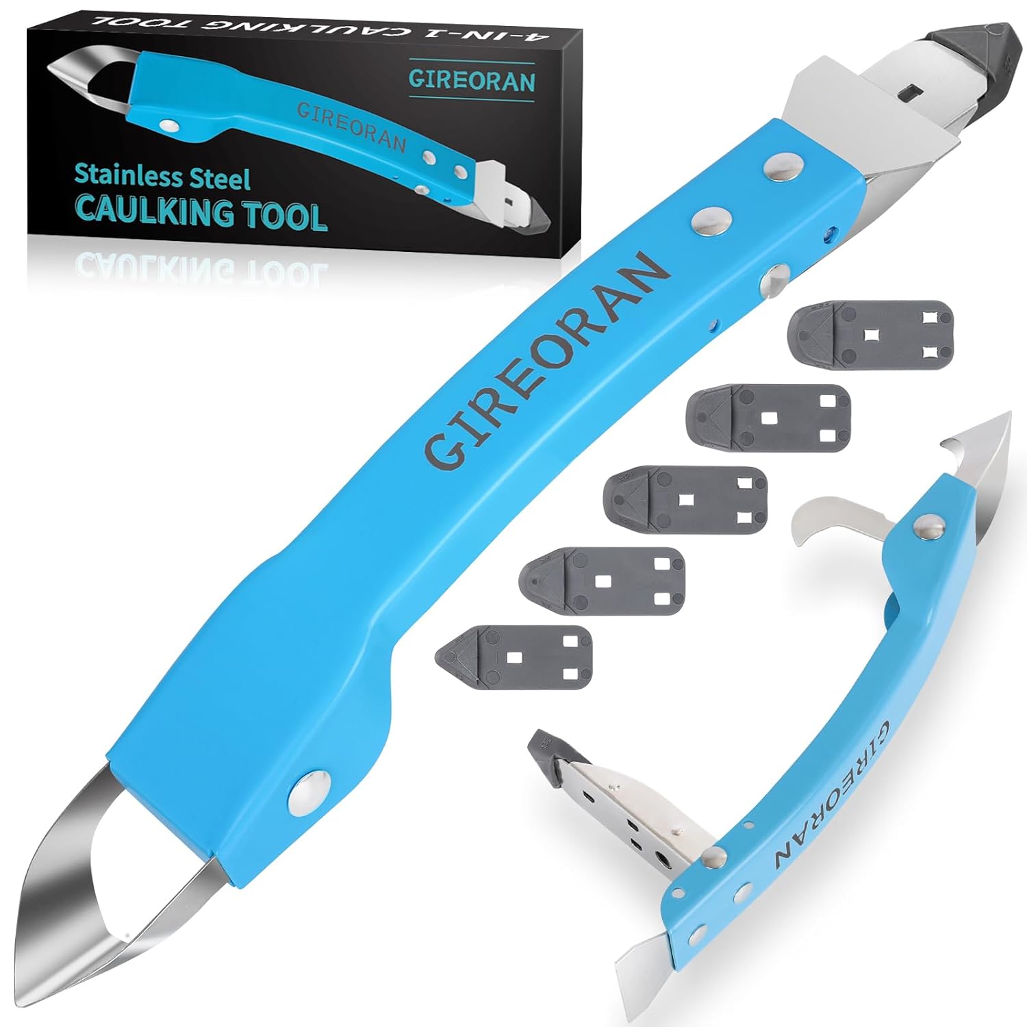 GIREORAN Stainless Steel Caulk Tool,4in1 Silicone Caulking Tool Kit