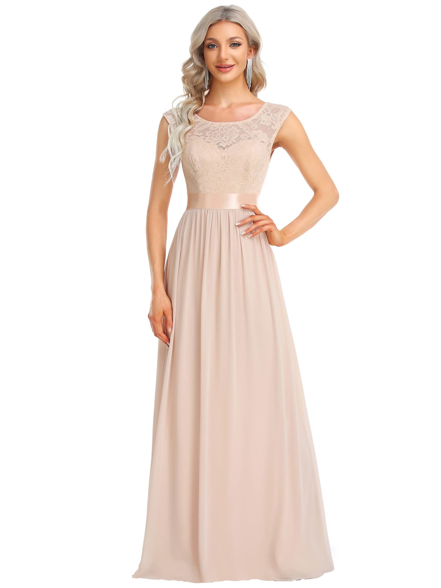 Vestito Donna Elegante Ever-Pretty Con Maniche A Farfalla, Colletto Rotondo, Midi In Tulle Per Cerimonie E Serate