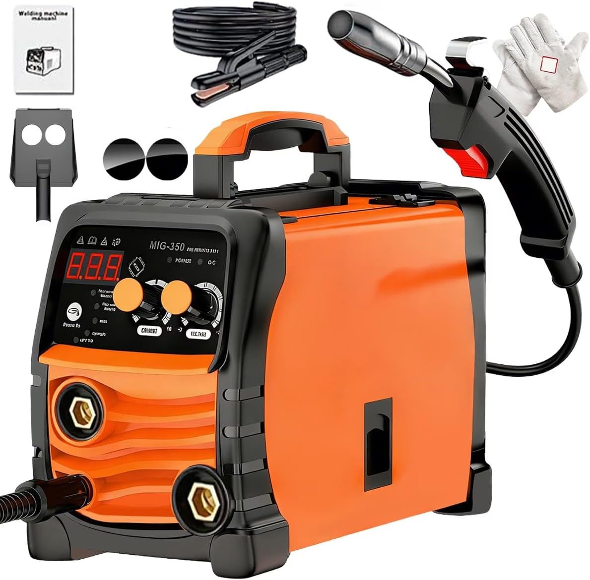 High-quality MIG-350 110V 3-in-1 welding machine, LED display, complete welding kit with MIG gun, ideal for professional & DIY welding (MIG-350, Plastic, Extra Large)