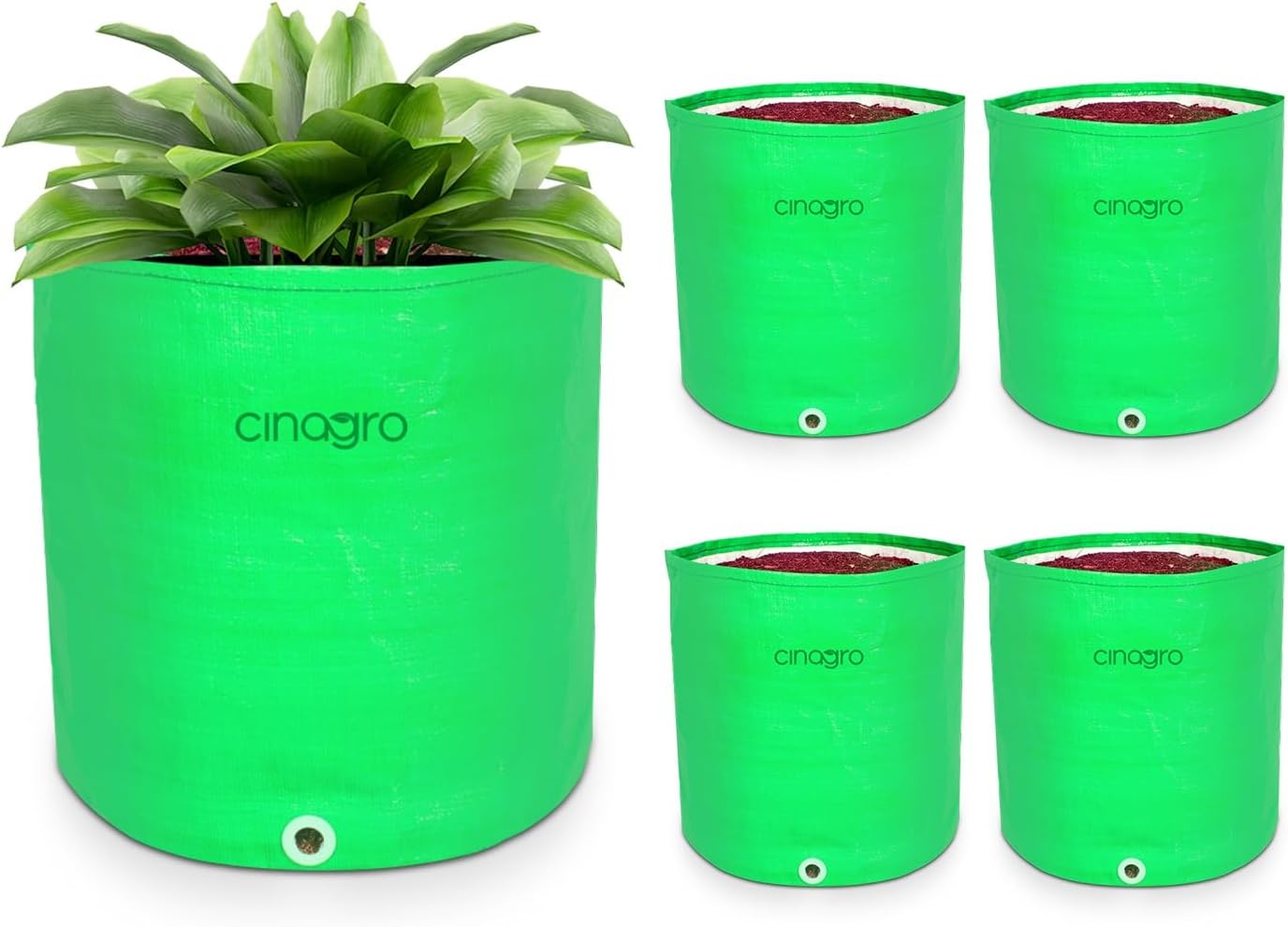 Grow Bags | Pack of 5 | 260 GSM, Grow Bags 12x12 Inch, Plant Bags for Home Garden, Heavy Duty HDPE UV Protected Grow Bags Container Bags for Terrace & Vegetable Gardening Round Shape (Green)