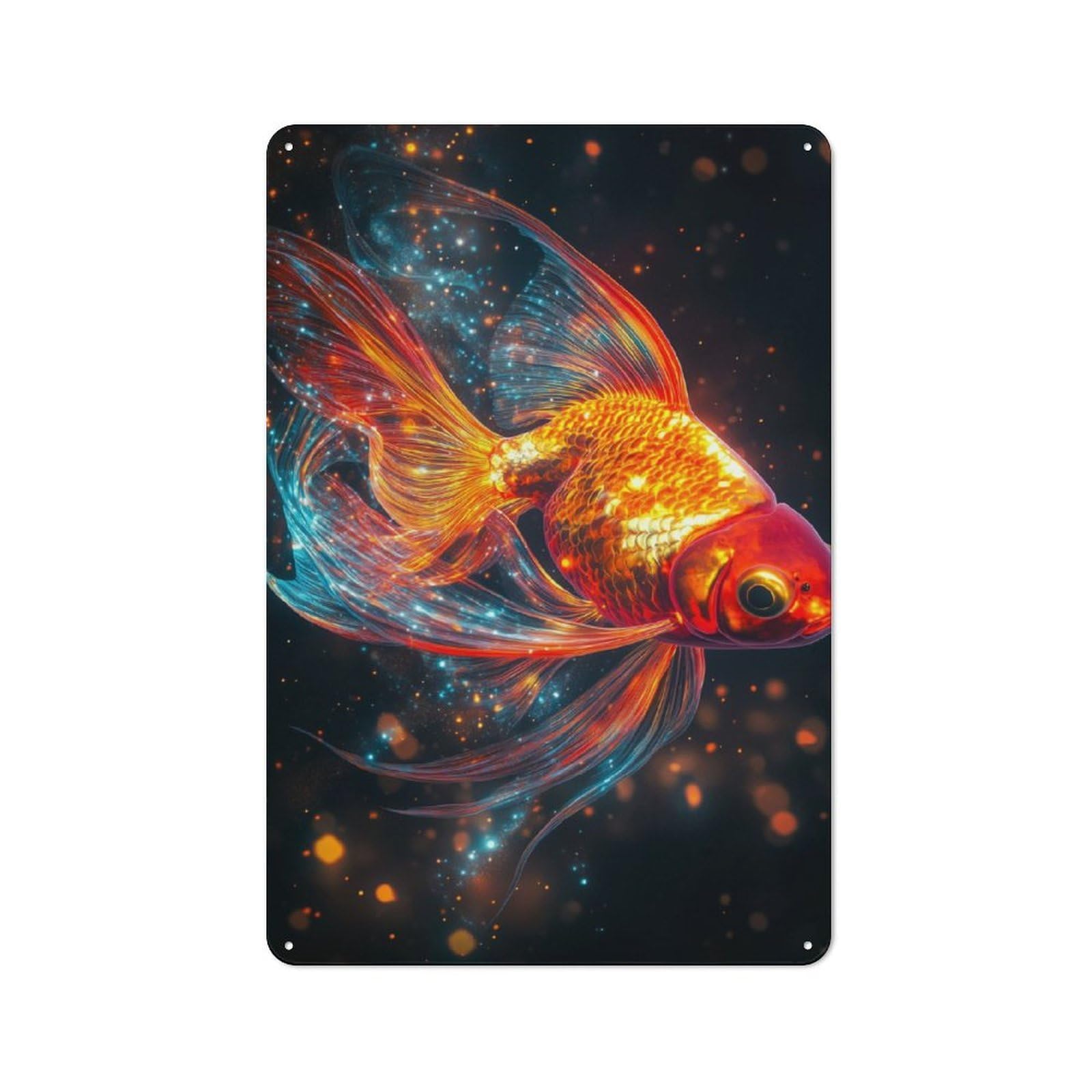 Junmoney Goldfish In Space Tin Wall Plaque 30X20cm With For Home Bar Wall, For Hosts Who Enjoy Retro Interiors