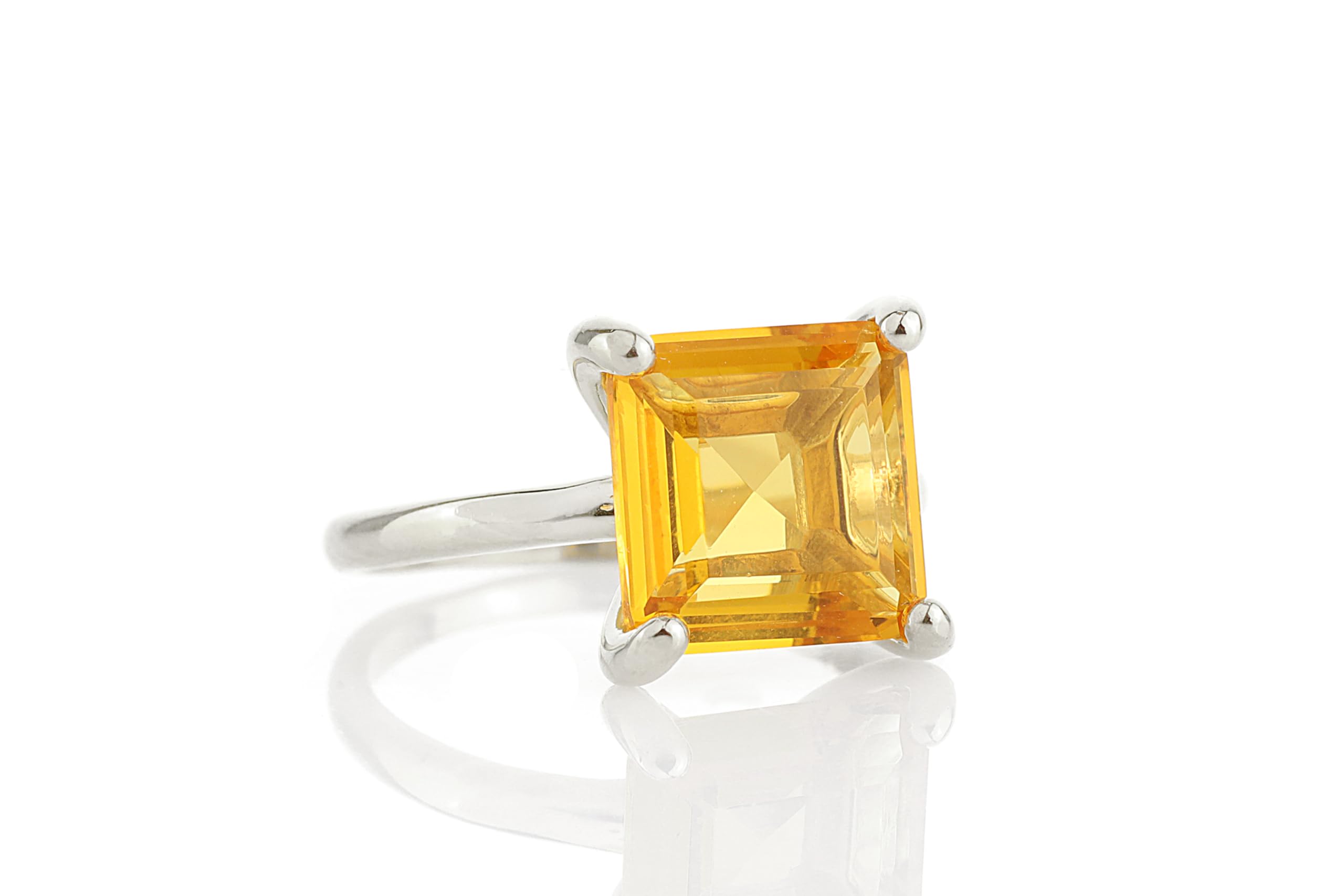Anillo Citrino Amarillo - Anillos Solitarios Brillantes para Mujer - Anillo Cuadrado Hecho a Mano, Anillo de Compromiso Único - Joyería Personalizada con Caja