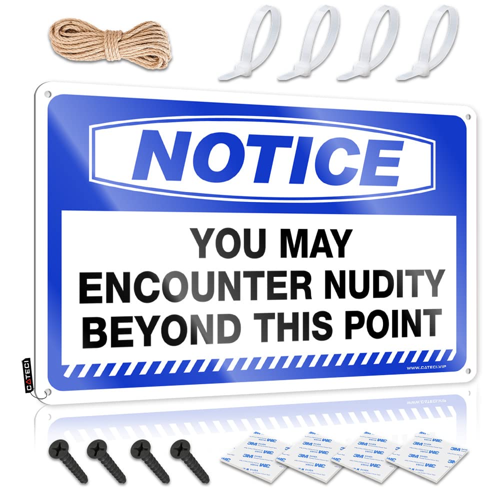 HELIOFORGE Metal Signs For Home Decor Notice You May Encounter Nudity Beyond This Point Tin Sign Mens Room Sign Funny Man Cave Signs(30X40CM)