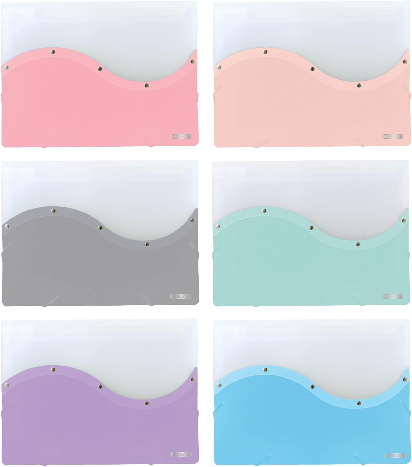 BAZIC Products Plastic File Folder Poly Envelopes, Letter Size Elastic Band Closure, A4 Size File Folders for Documents Paper, School Office Supplies, 6-Pack