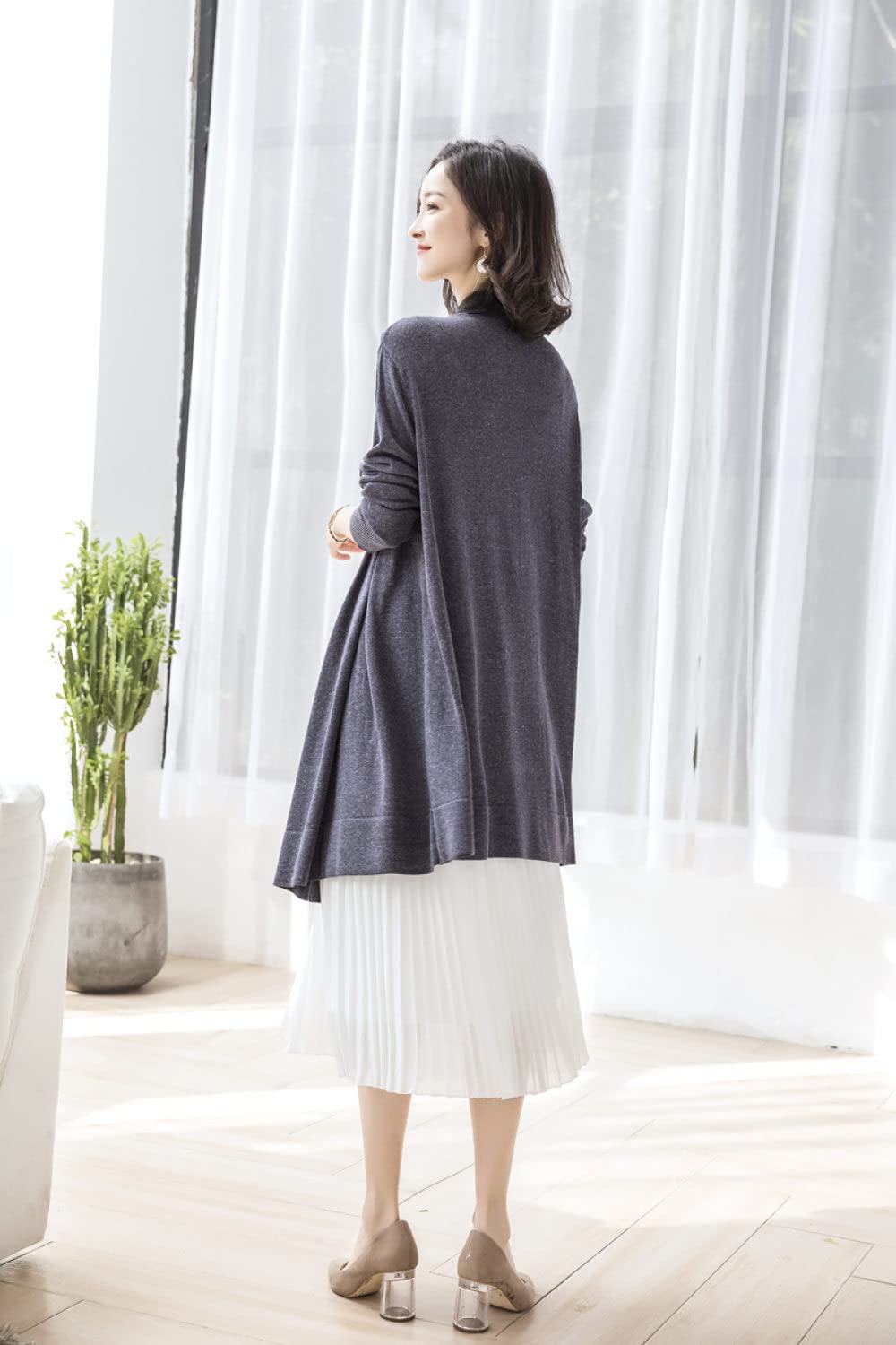 Strickjacken Für Damen,Lange Durchsichtige Strickjacken Für Damen Mantel Kimono Elegant Einfarbig Grau Leinen-Strickjacke