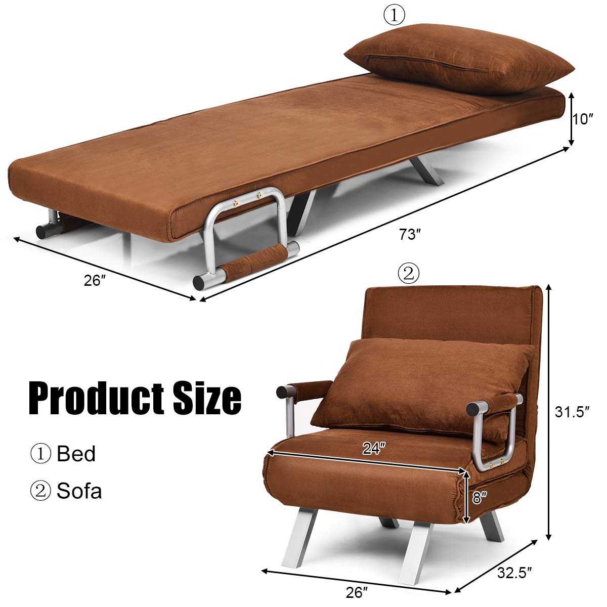 Buy Giantex Convertible Sofa Bed Folding Arm Chair Sleeper with Pillow, Best Chamois CoverSoft