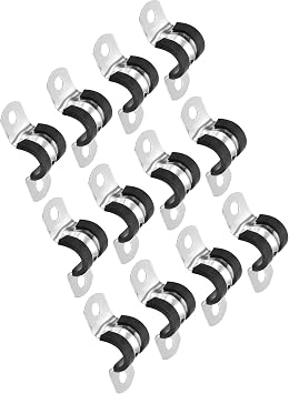 TOP-VIGOR 12Pcs 14mm9/16" Cable Clamp, Rubber Pipe Strap Rubber Cushioned 304 Stainless Steel Hose Clamp U Shape Metal Clamp Tube Holder for Fixing Tube Pipe Wire