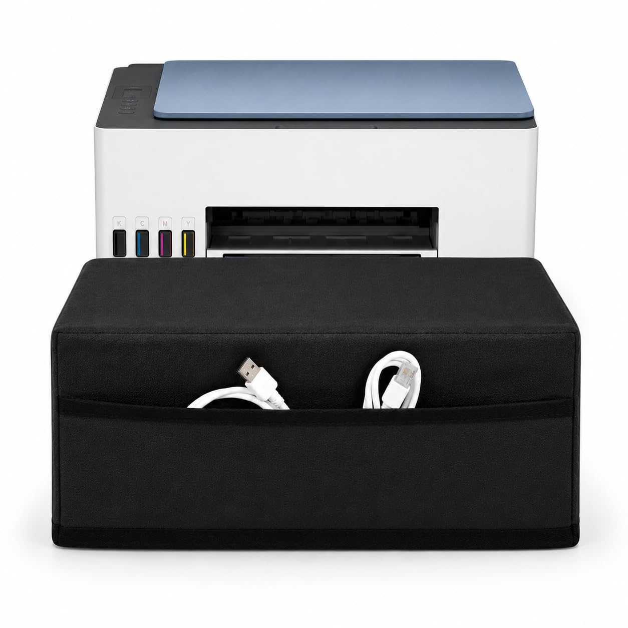 Dust & Water Resistant Printer Cover with Side Storage Pocket for HP Smart Tank All-in-One 580 / 581 / 583 / 584 / 585 | Washable Cover for Home & Office Use | BLACK-image-34