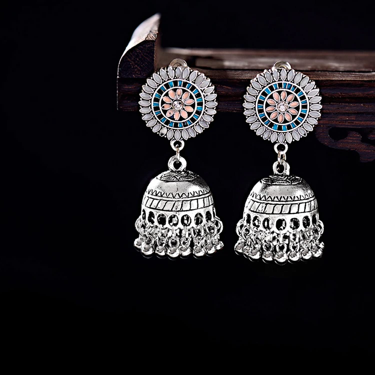 Multicolor Stone Studded Tassel Earrings
