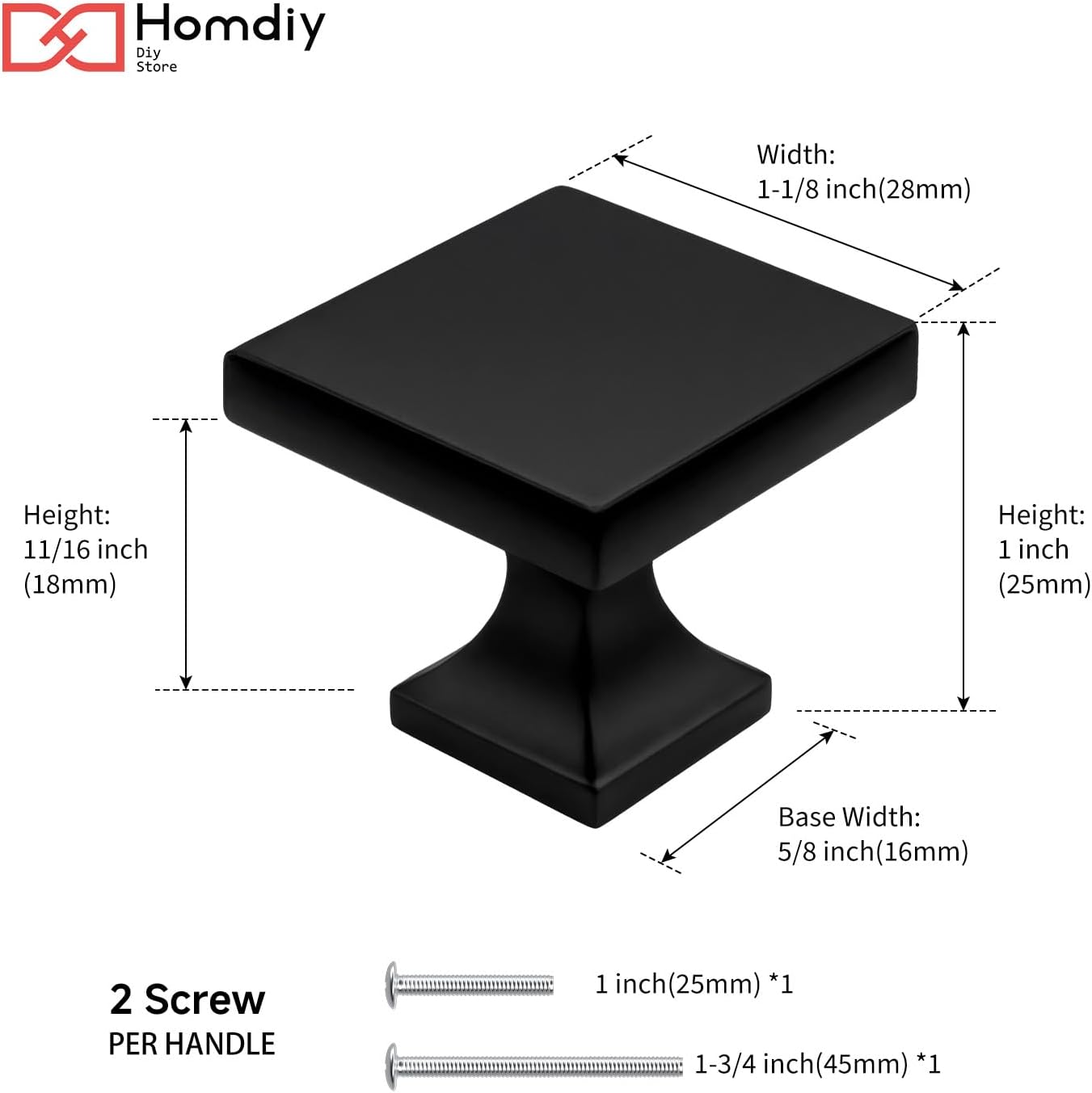 homdiy 15 Pack Black Cabinet Knobs Drawer Knobs - Solid Square Dresser Knobs MO6785BK Kitchen Cabinet Hardware Black Kitchen Hardware for Dresser Drawers