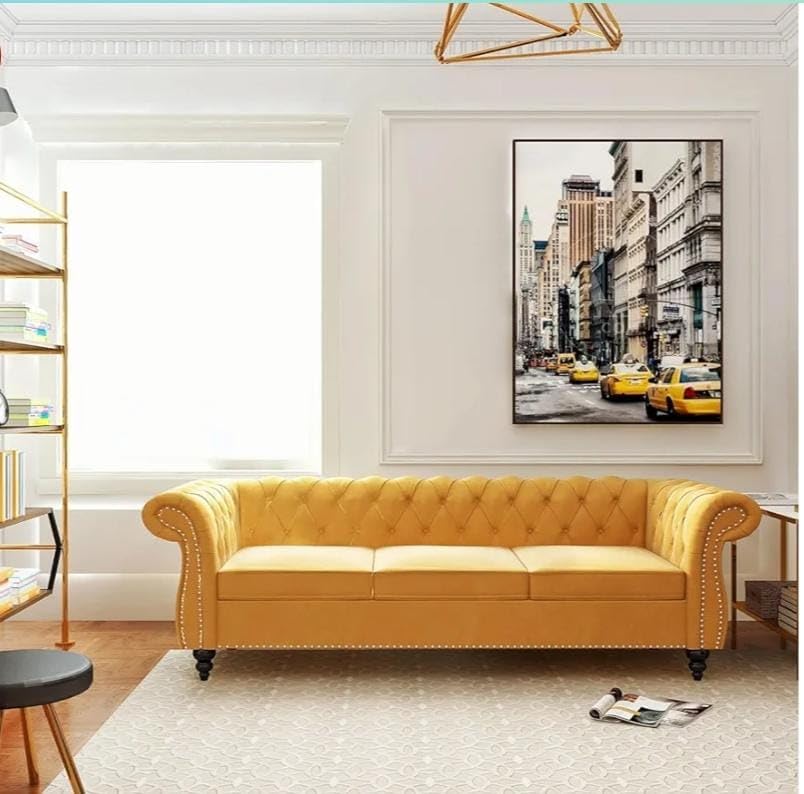 Image of Royale Hand Tufted Four (3+1) Seater Elegant Wooden Base Sofa in Wide Extravagant Fabric, Gives Luxurious Look for Home /Living Room /Office /Guest Room /Hotels