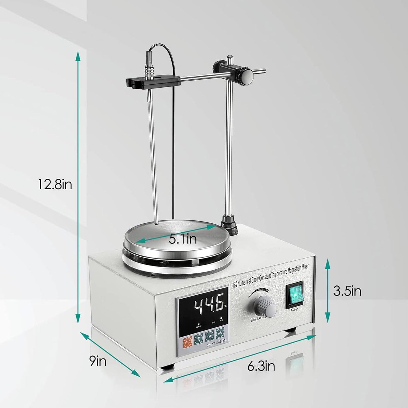 Mezclador magnético con pantalla digital de temperatura, 0-2400 RPM, capacidad de 1000 ml, placa de calefacción de acero inoxidable, calentamiento constante de hasta 99 °C, motor de 25 W CC