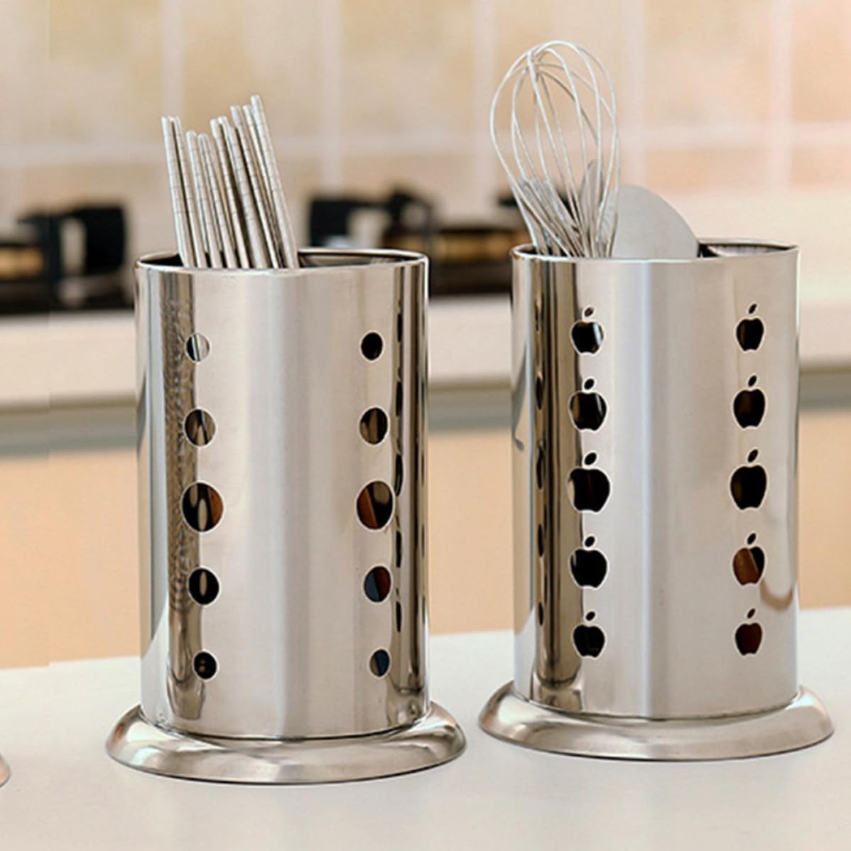 Chopsticks Holder with Drain Holes Stainless Steel Utensil Organizer