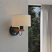 Vista 3 de Lámpara de noche montada en la pared, aplique de pared cableado con interruptor, lámparas de pared para dormitorio con pantalla de tela, lámpara