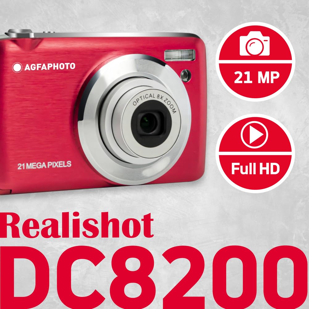 AGFAPHOTO Realishot DC8200 Rouge - Appareil Photo Numérique Compact Cam