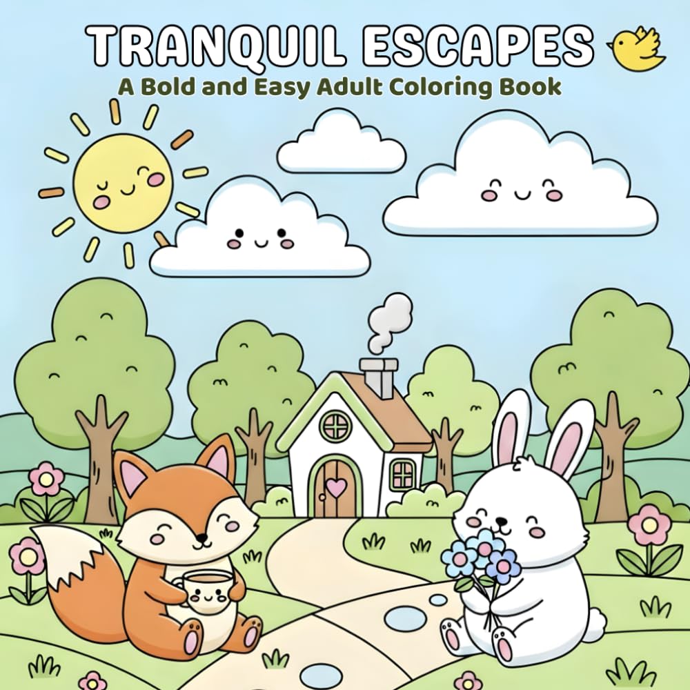 Tranquil Escapes: A Bold and Easy Adult Coloring Book for Stress Relief with Landscapes, Animals, Beach Scenes and More