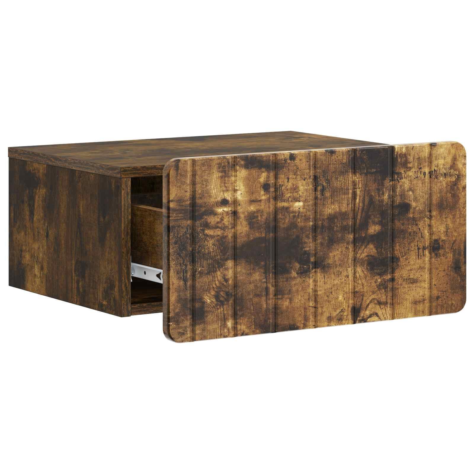 Nachttisch, Wandmontage, 2 Stück, Eiche, 49 x 34,5 x 24 cm | Holzwerkstoff, Aufbewahrungsschublade, modernes Vintage-Design, einfache Pflege mit feuchtem Tuch