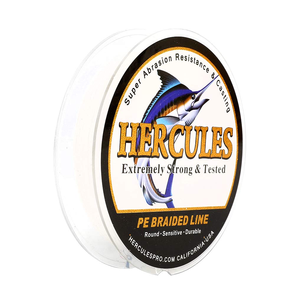 Hercules Super Strong 1000M 1094 Yards Braided Fishing Line 8 LB Test for Saltwater Freshwater PE Braid Fish Lines 4 Strands - White, 8LB (3.6KG), 0.10MM