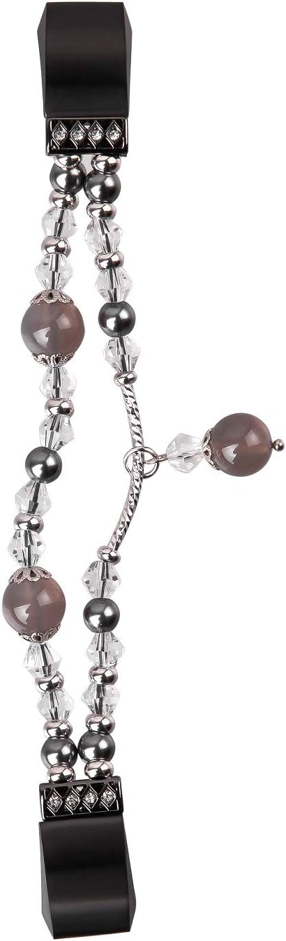 KuToo Replacement for Fitbit Alta Bands and Alta HR Bands, Handmade Elastic Stretch Faux Pearl Wristband Replacement Strap Bracelet - Gray, Large(7.5"-8.67")