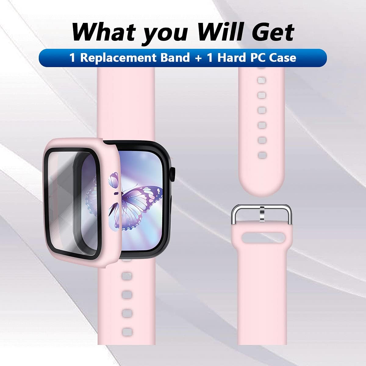 EPLST Sport Bands with Hard PC Screen Protector Case Compatible with Apple Watch 40 44mm, Soft Silicone Replacement Strap Women Men Wristbands for iWatch Series 6 5 4, SE