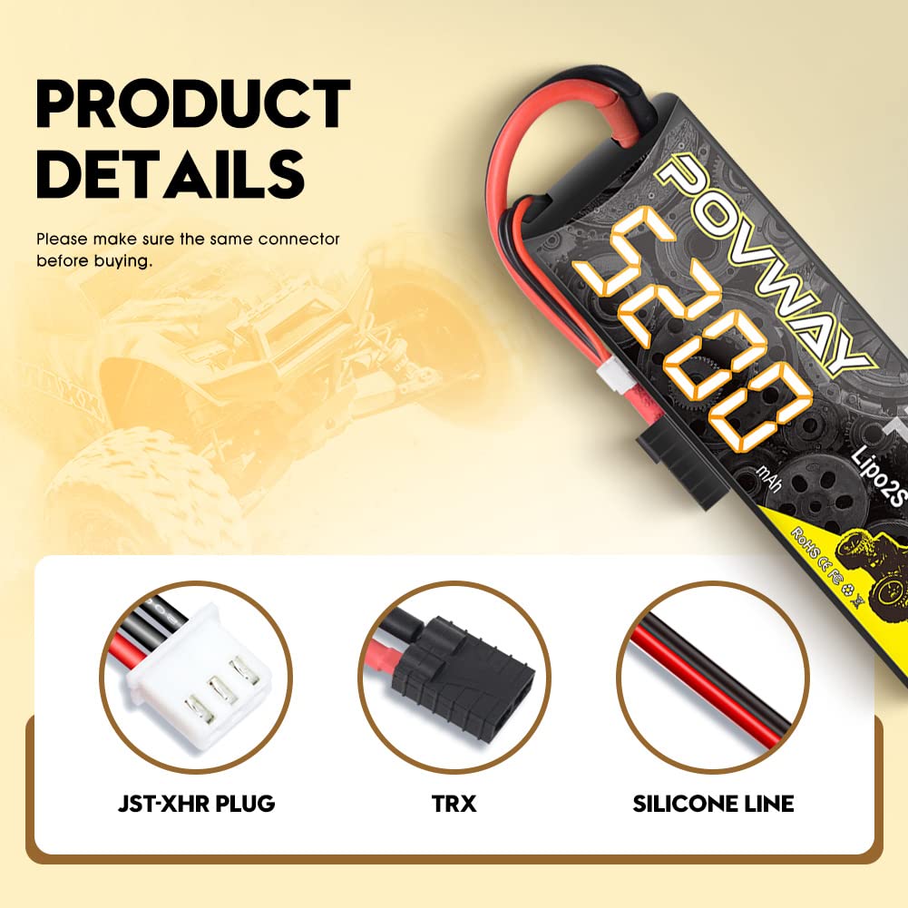 POVWAY 3S Lipo Battery - 5200mAh 11.1V 50C With Deans/T Plug For RC Cars, Planes, Quadcopters (2 Pack)