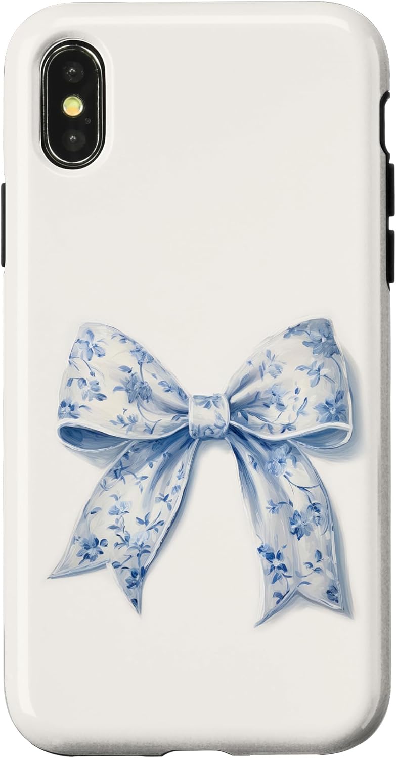 iPhone 12/12 Pro Chinoiserie white and blue Bow coquette Case