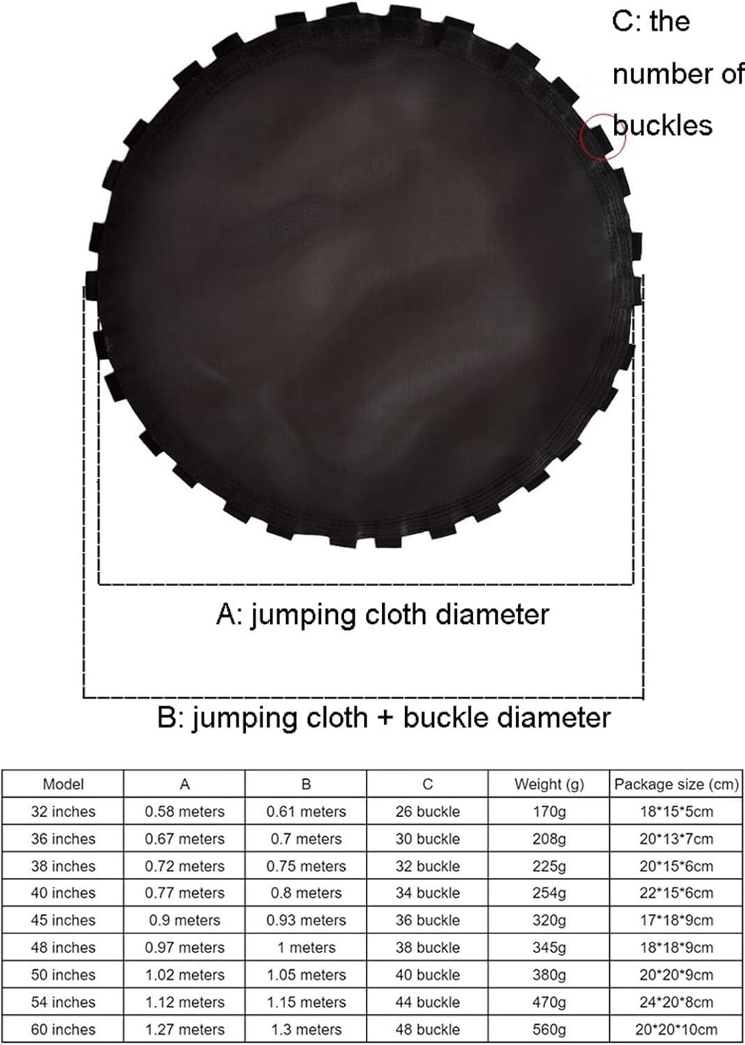 Trampoline Replacement Jump Pad, Outdoor Circular Rebound Pad, Trampoline Replacement Jump Pad Bounce(10ft- (56 Buckles))