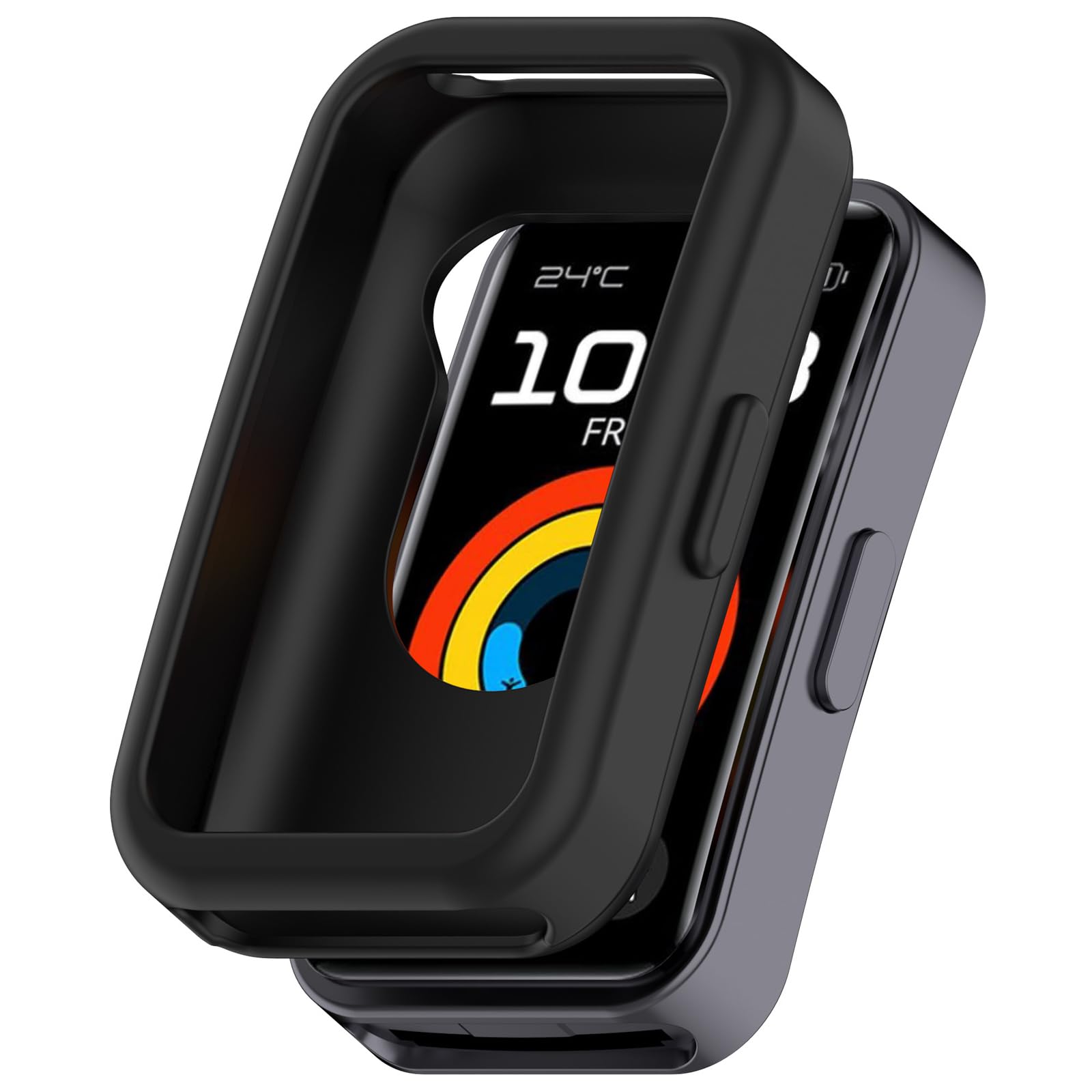 MOTONG Compatible with Huawei Band 10 Protective Case - Silicone Protective Watch Case Cover Shell Compatible with Huawei Band 10/9/8(Silicone Black)