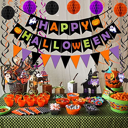 Happy Halloween Banner Paper Triangle Flag Bunting Circle Confetti Dots Hanging Garland Honeycomb Ball Swirl Streamers For Halloween Party Decorations #TOP2