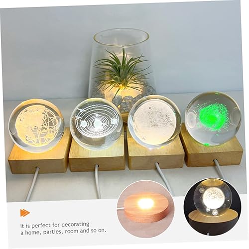 Miniatura 2 de IMIKEYA Soporte de lámpara de luz redonda Pantalla de madera Base de exhibición de vidrio Estante de exhibición de base de luz LED Soportes de