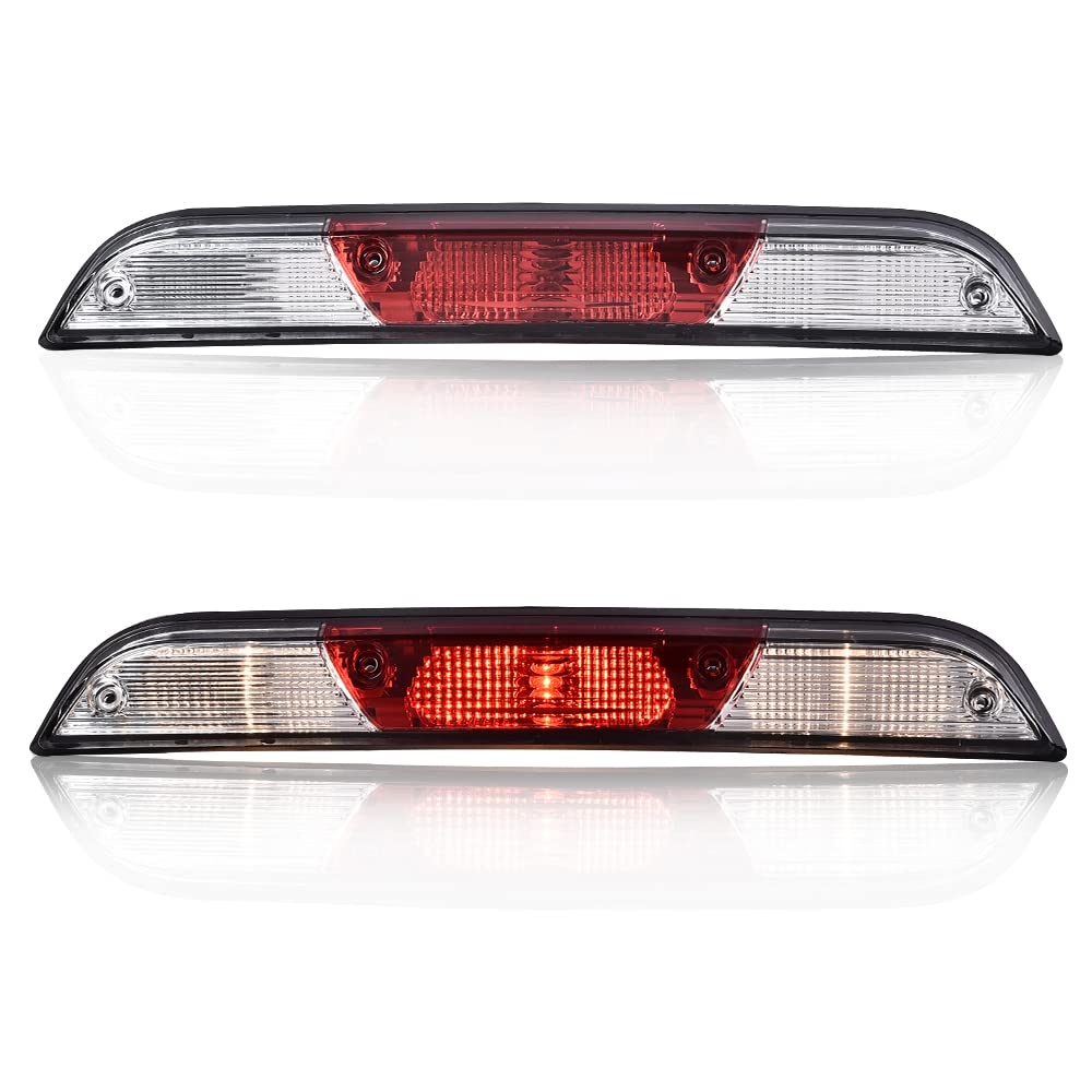G-PLUS LED 3rd Third Brake Light Compatible with Ford F150 2015-2017/Fit F250 F350 F450 F550 Super Duty 2017 High Mount Rear Stop Light Cargo Lamp Red & Clear Lens Chrome Housing