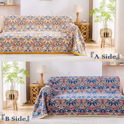 Image of XIBLC Boho Blanket Throw Quilt, 100% Cotton Soft Light Weight Throw Blankets for Summer, 60 inchx80 inch Farmhouse Flower Decorative Blankets, All Season Rustic Reversible Bohemian Throw Quilt