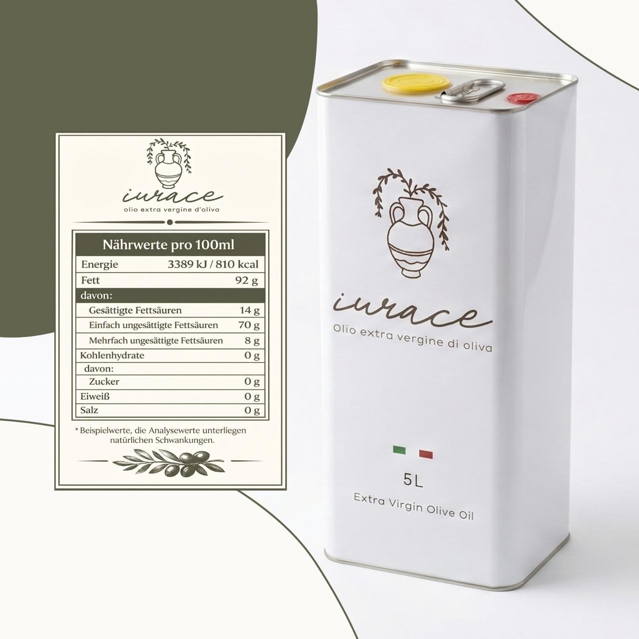 IURACE-Olio Extravergine di Oliva 5L – 100% Italiano – Cuore della Calabria – Lavorazione Tradizionale