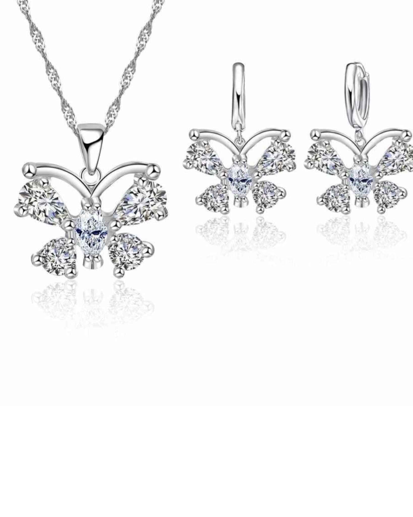 Conjuntos de joyas de plata para mujer, collares de Circonia con dije tipo lazo, pendientes de aro tipo lazo, Stainless Steel, Zircon