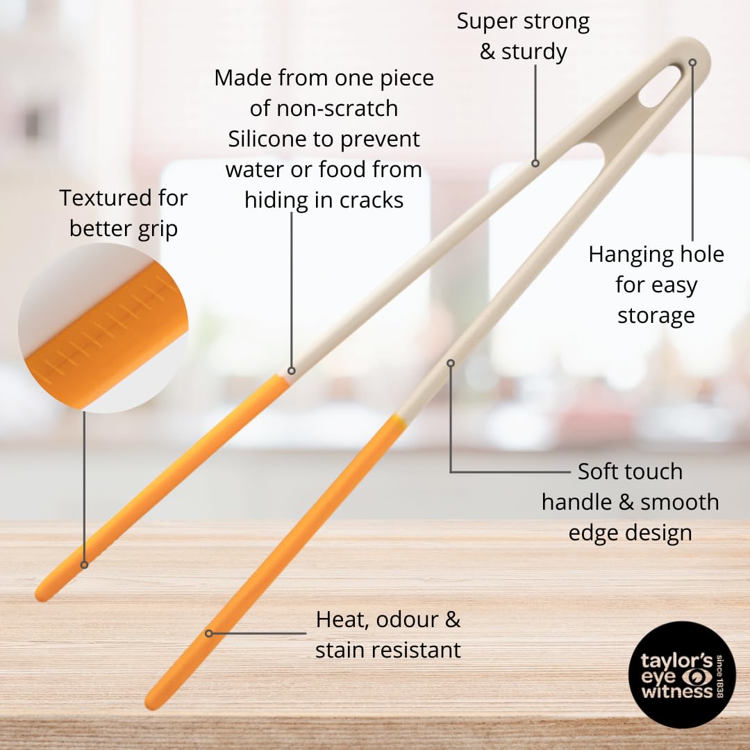 Taylors Eye Witness Large Saffron Silicone Gripping Tongs, Dishwasher Safe. Sturdy Build Non-Scratch Grip Heads - Image 4