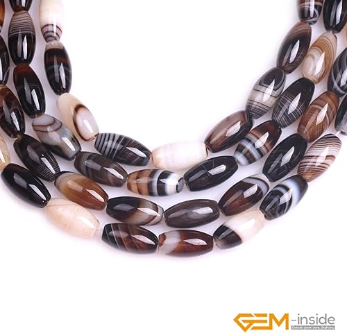 Miniatura 4 de GEM-Inside - Cuentas de ágata ovalada natural de 0.315 x 0.630in con forma de olivos de Botswana Onyx Sardonyx para hacer joyas, cuentas sueltas de