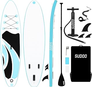 SUDOO Aufblasbares Stand Up Paddle Board 10'/10.5'/11' x30/33'' x6'' Ultra-Light SUP Stand Up Paddleboard für Erwachsene & Jugendliche mit Rucksack, Pumpe, Paddel, Coil Leash, Triple Fins,