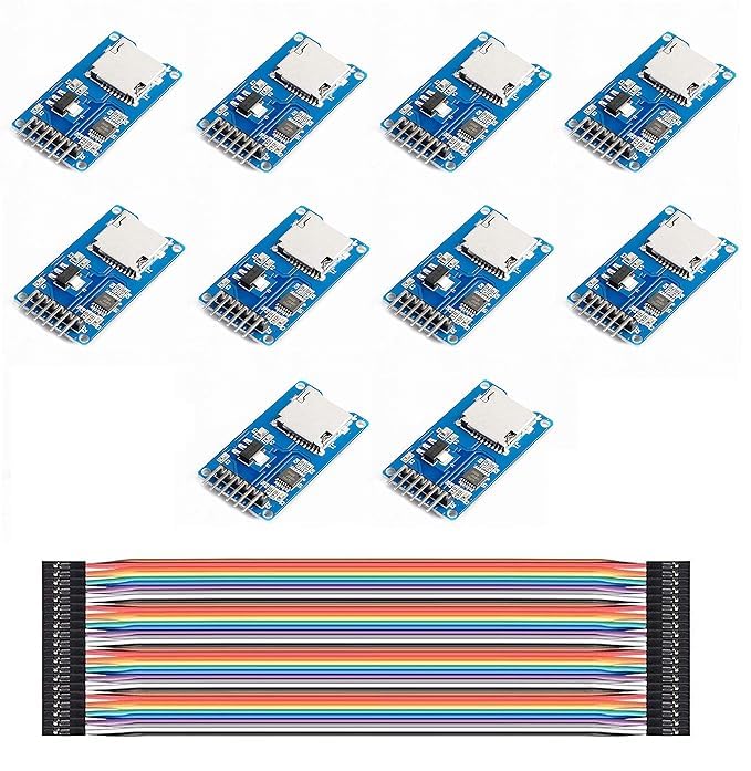 TESTIN ELECTRONICS Micro SD Card Module Storage Board 6 pin TF Card Memory Adapter Reader Module SPI Interface Compatible with Arduino with 60Pcs Female to Female Jumper Wire (Pack of 10)