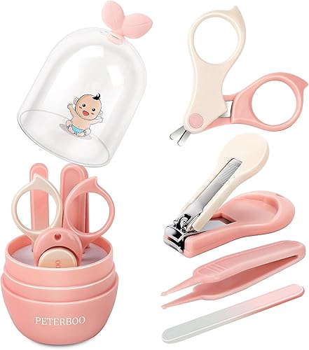 Peterboo - Kit de uñas para bebé, juego de cuidado de uñas 4 en 1 con bonito estuche de retoño, cortaúñas para bebés, tijeras, lima de uñas y