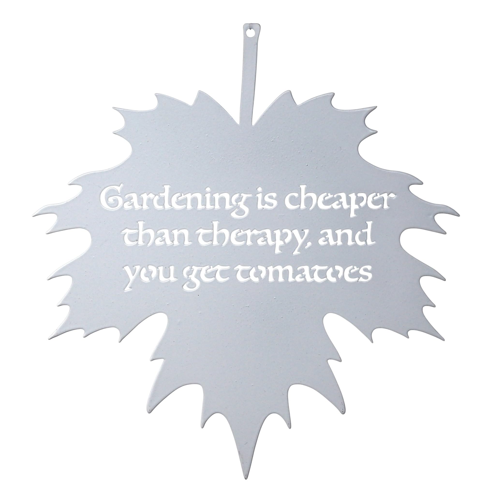 London Ornaments White Metal Leaf Garden Hanging Plaque Sign With Gardening Quote