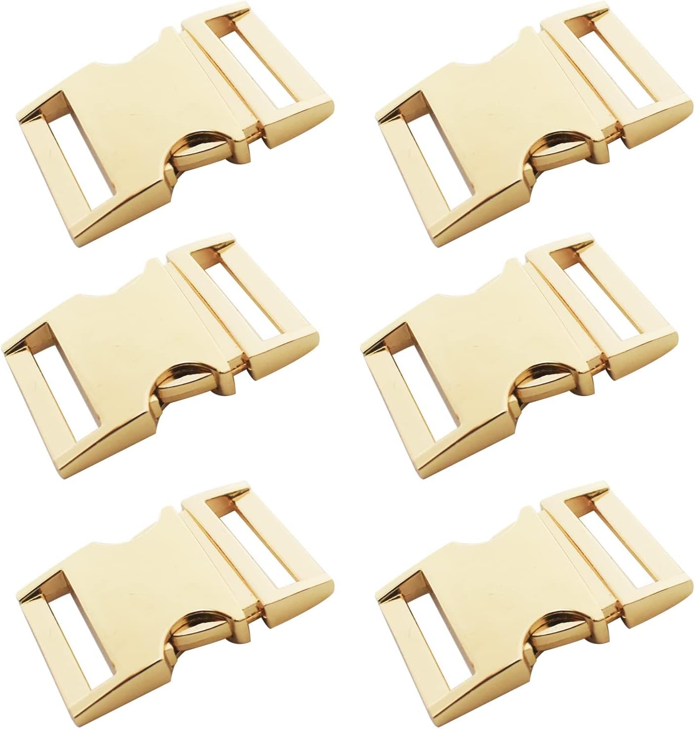 Buckle 6 pcs 5/8 inch(15mm) Quick Side Release Clips Metal Buckles for Straps Webbing Paracord Bracelet Dog Collar Backpack Belt, Light Gold