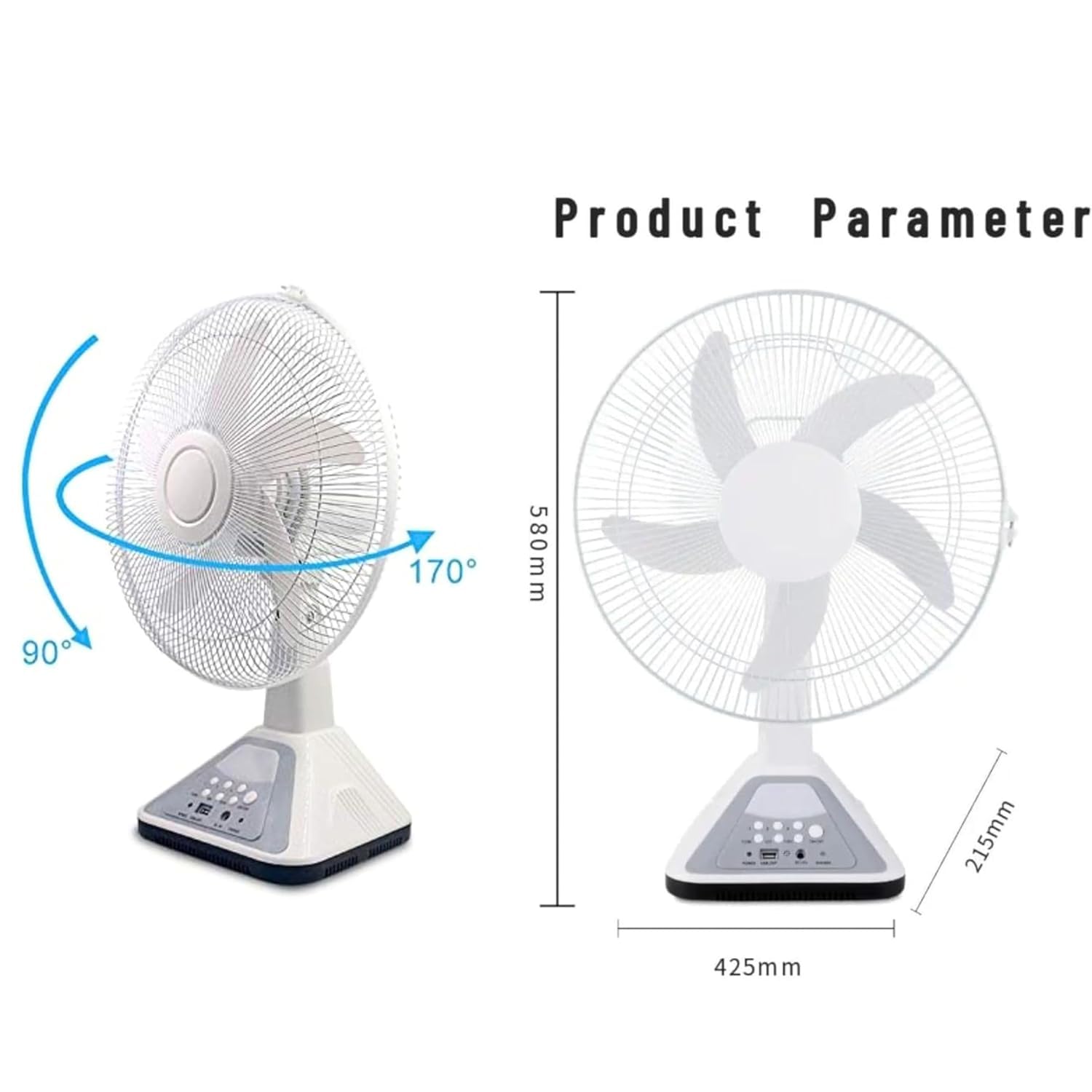 Drumstone® 16-Inch Rechargeable Table Fan with LED Light, Remote & USB Charging | Adjustable 3-Speed Airflow | Portable Cooling Fan for Home, Office & Outdoor – White | 10-Year Warranty 1